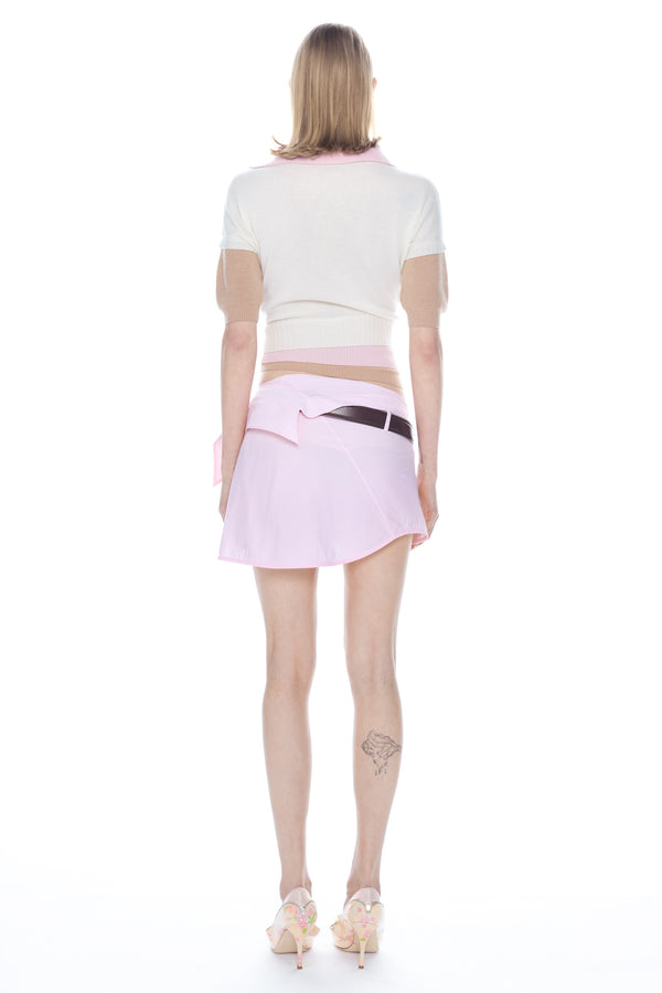 BELTED SHIRT SKIRT in pink and white