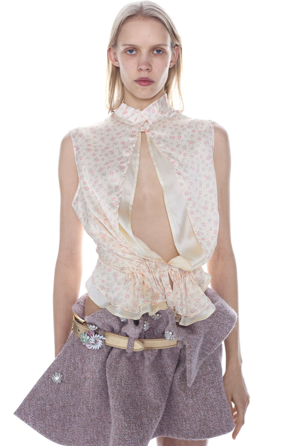 TWISTED BLOUSE in cream and coral floral