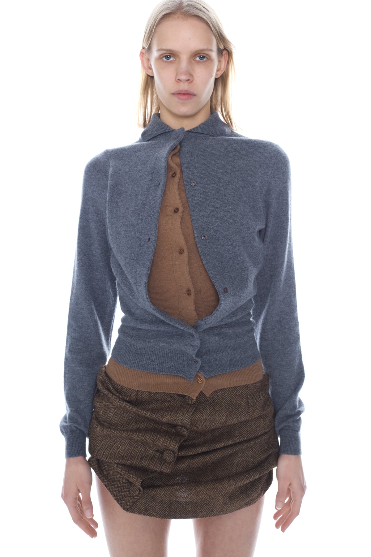 DOUBLE CARDIGAN in grey and beige