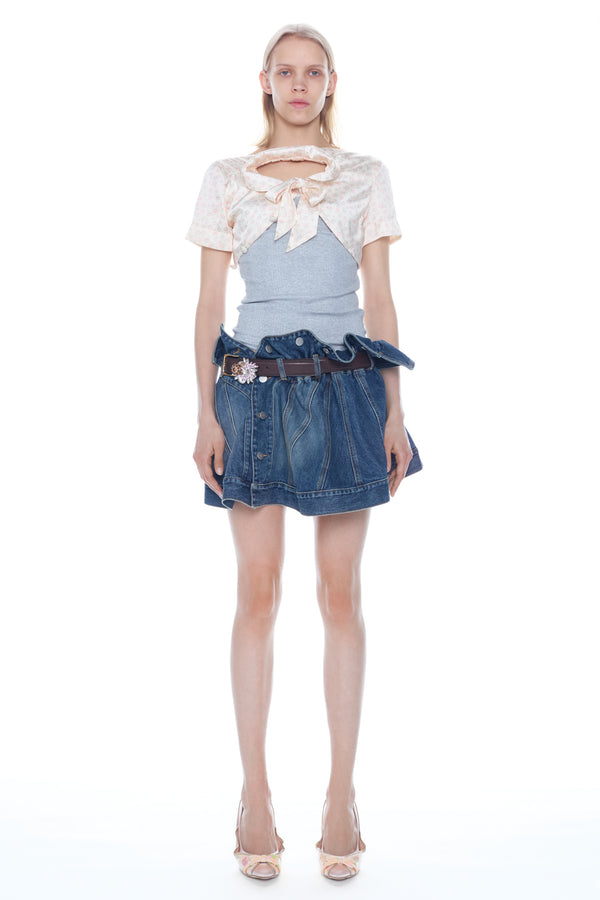 LIFTED BLOUSE in grey and cream floral