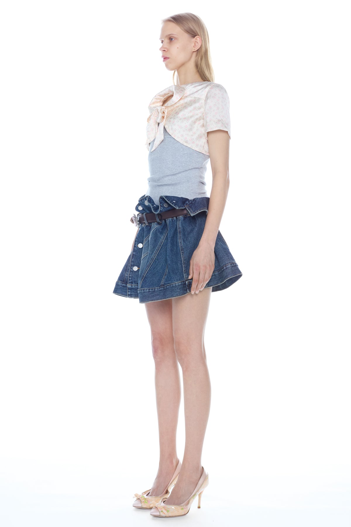BELTED DENIM JACKET SKIRT in indigo