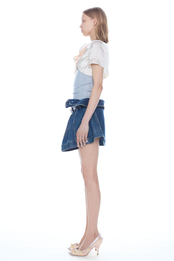 LIFTED BLOUSE in grey and cream floral