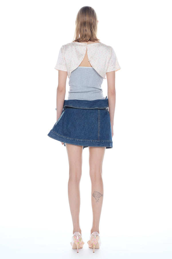 BELTED DENIM JACKET SKIRT in indigo