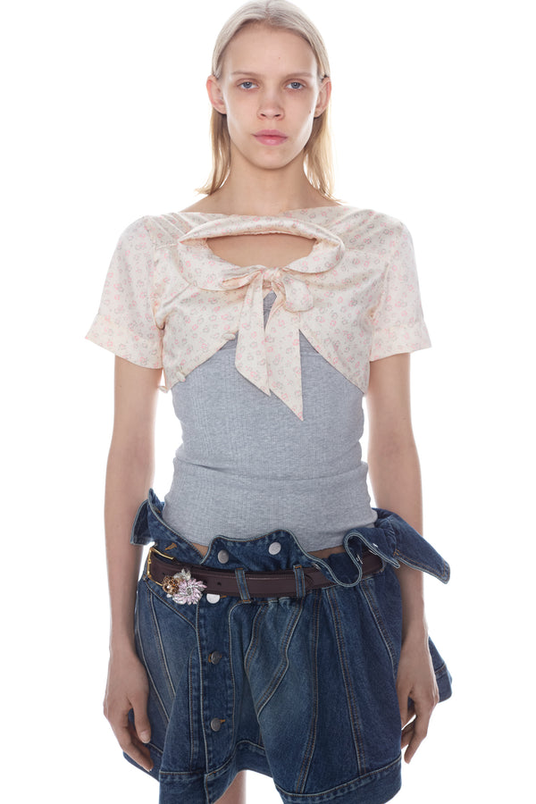 LIFTED BLOUSE in grey and cream floral