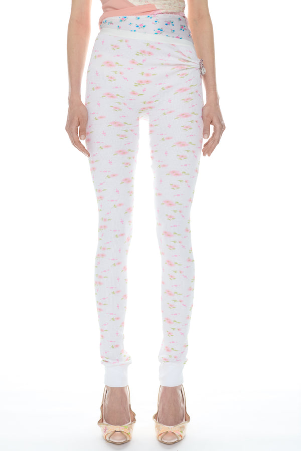 PULLED DOWN LEGGINGS in white floral
