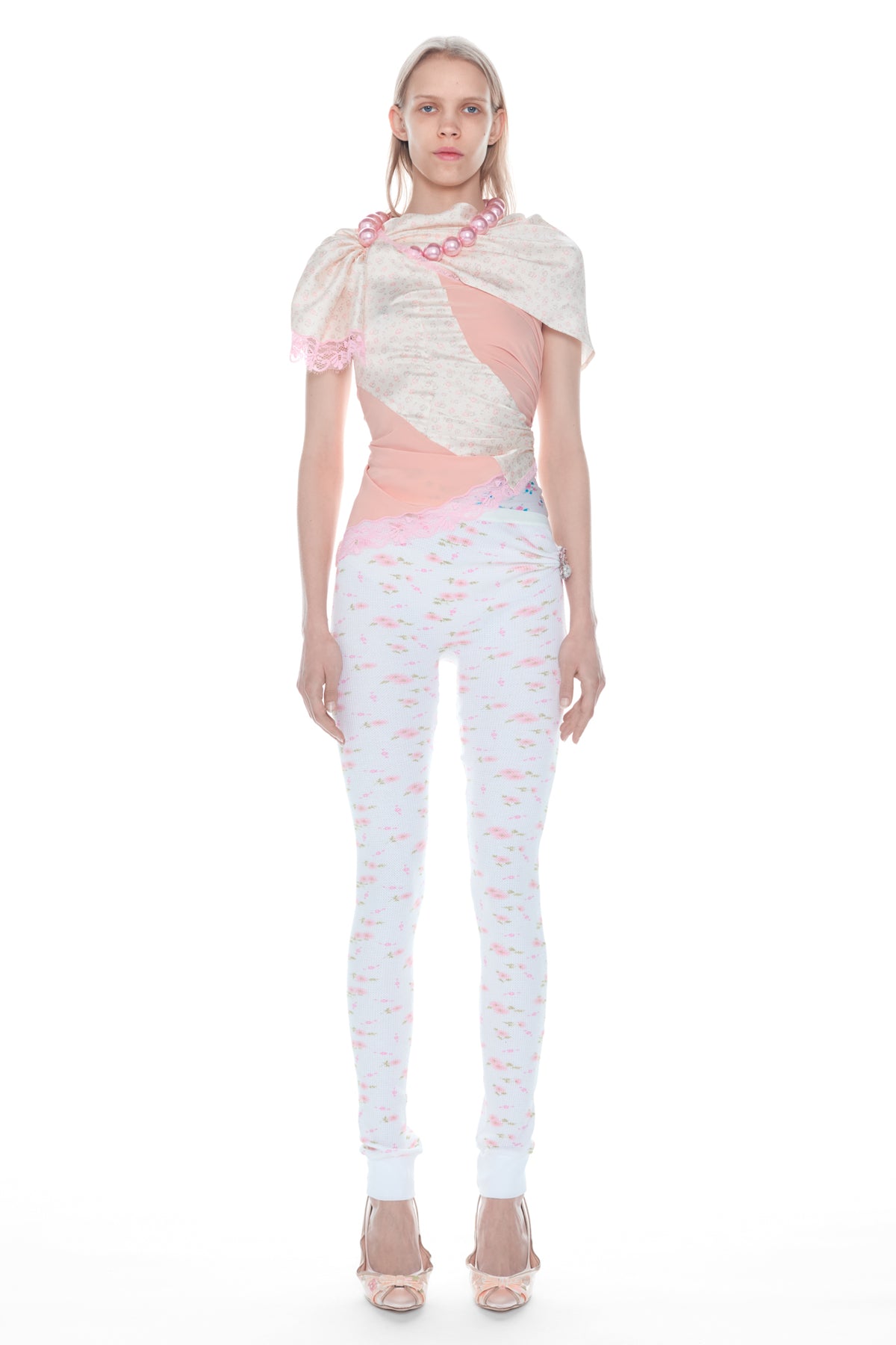 TWISTED NIGHTGOWN TOP in coral and cream floral