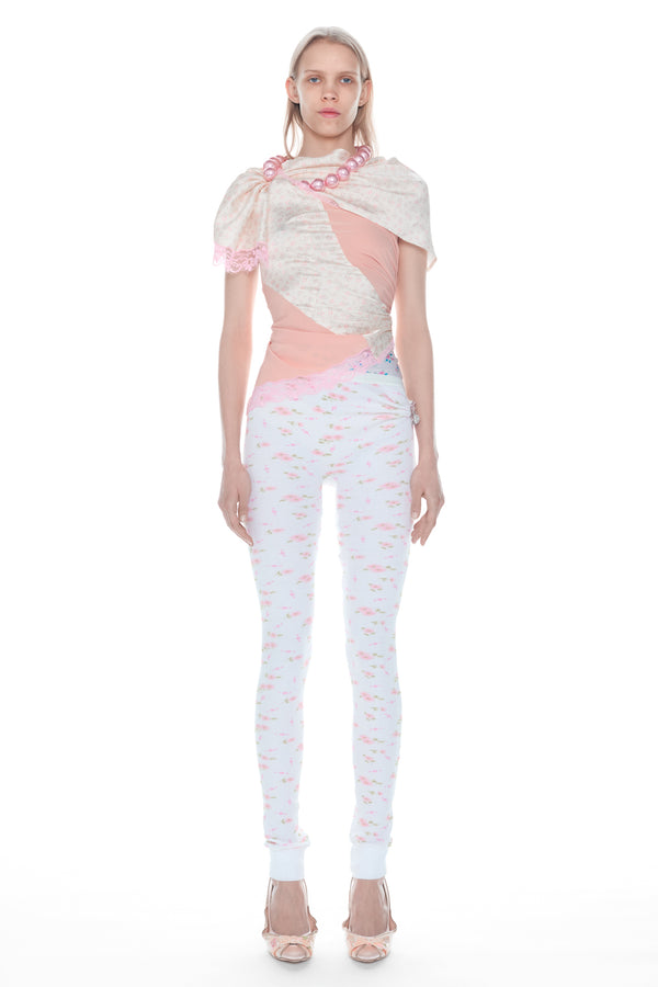 TWISTED NIGHTGOWN TOP in coral and cream floral