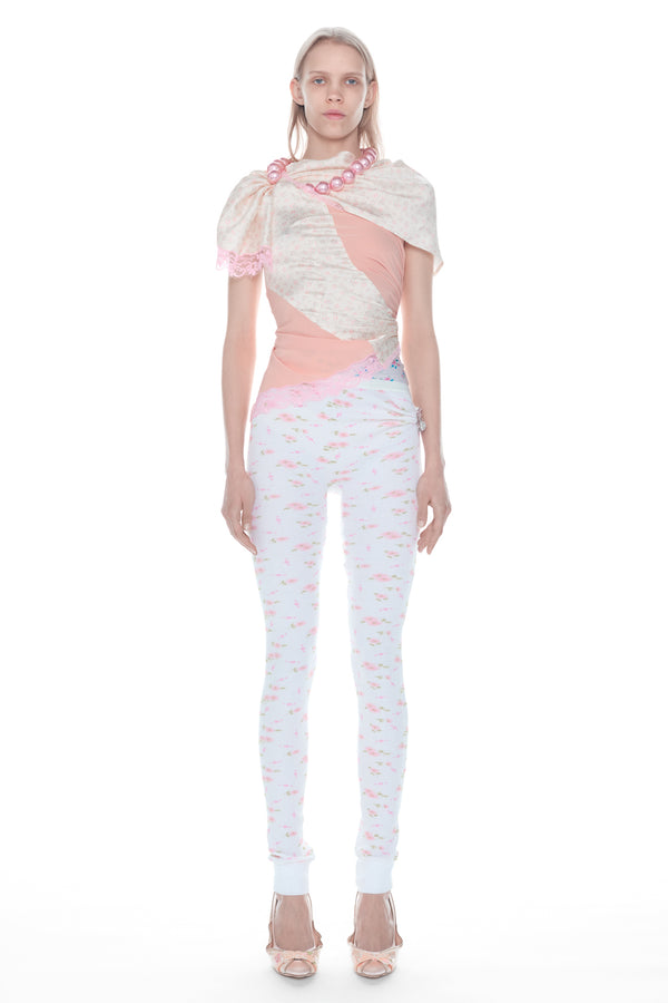 PULLED DOWN LEGGINGS in white floral