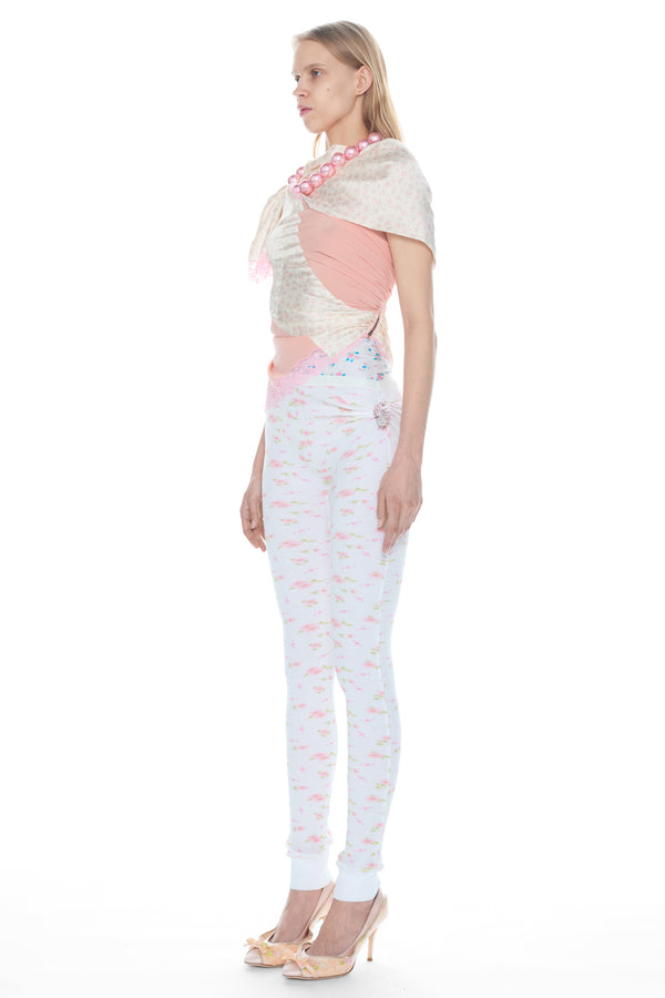 PULLED DOWN LEGGINGS in white floral