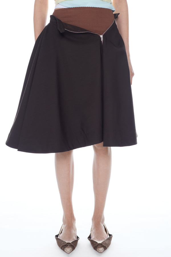 UNZIPPED CIRCLE SKIRT in brown