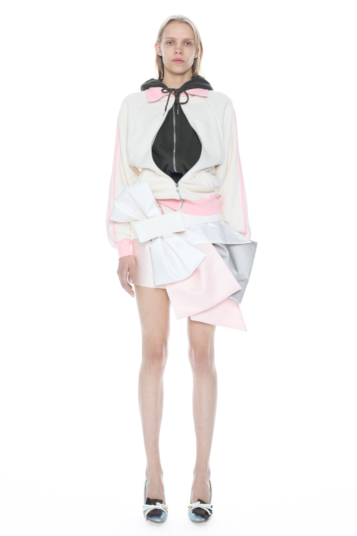 BELTED BOW SKIRT in pink, cream, and grey