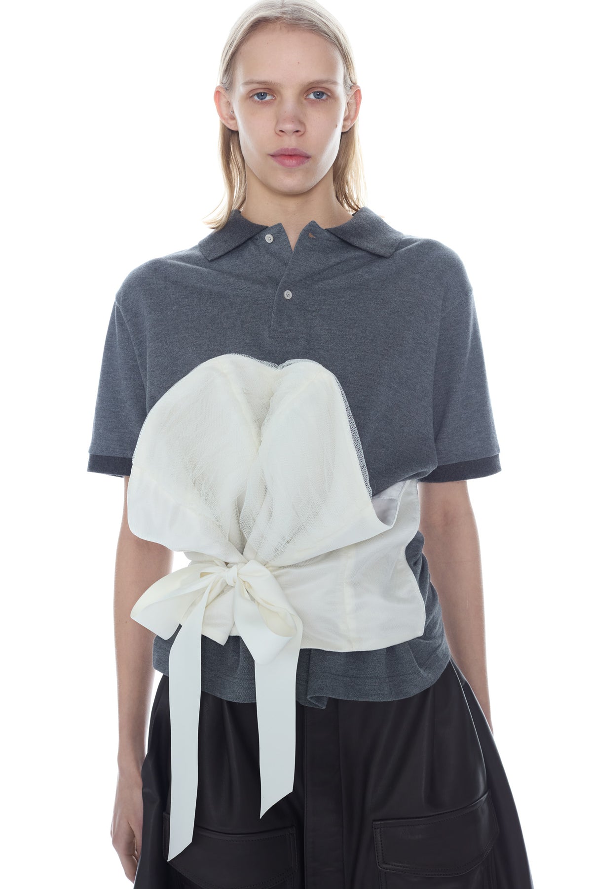 BUSTIER POLO in grey and cream
