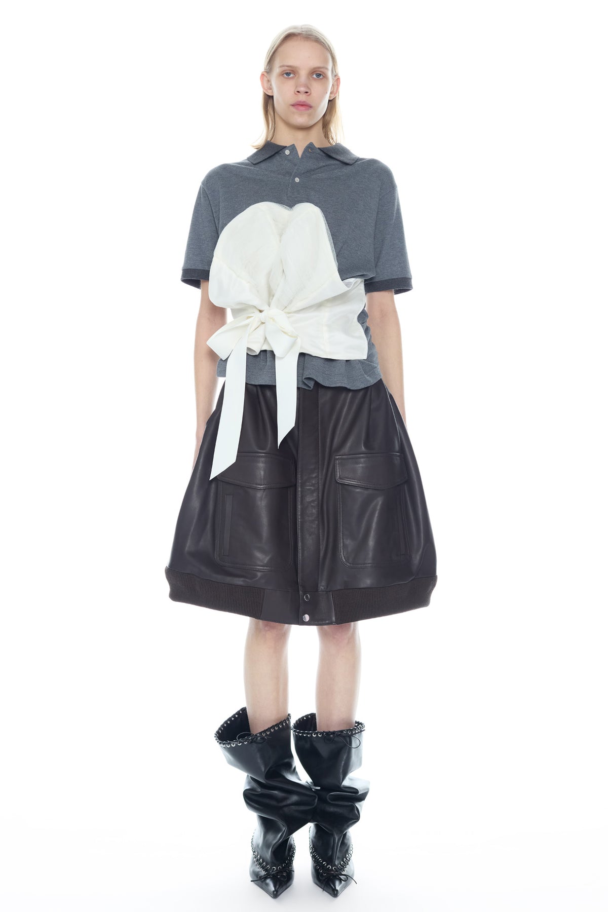 BUSTIER POLO in grey and cream