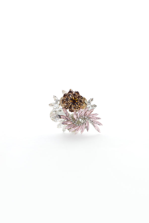 CLUSTER BROOCH in brown, pink and clear crystal