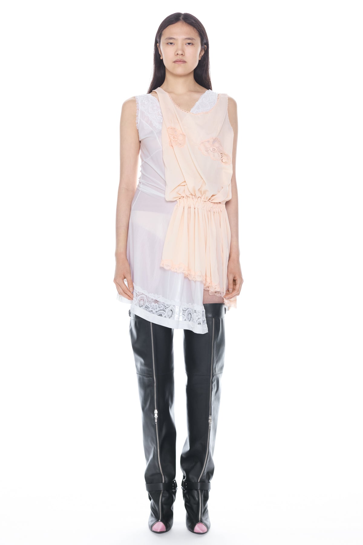 DOUBLE NIGHTGOWN in white and peach