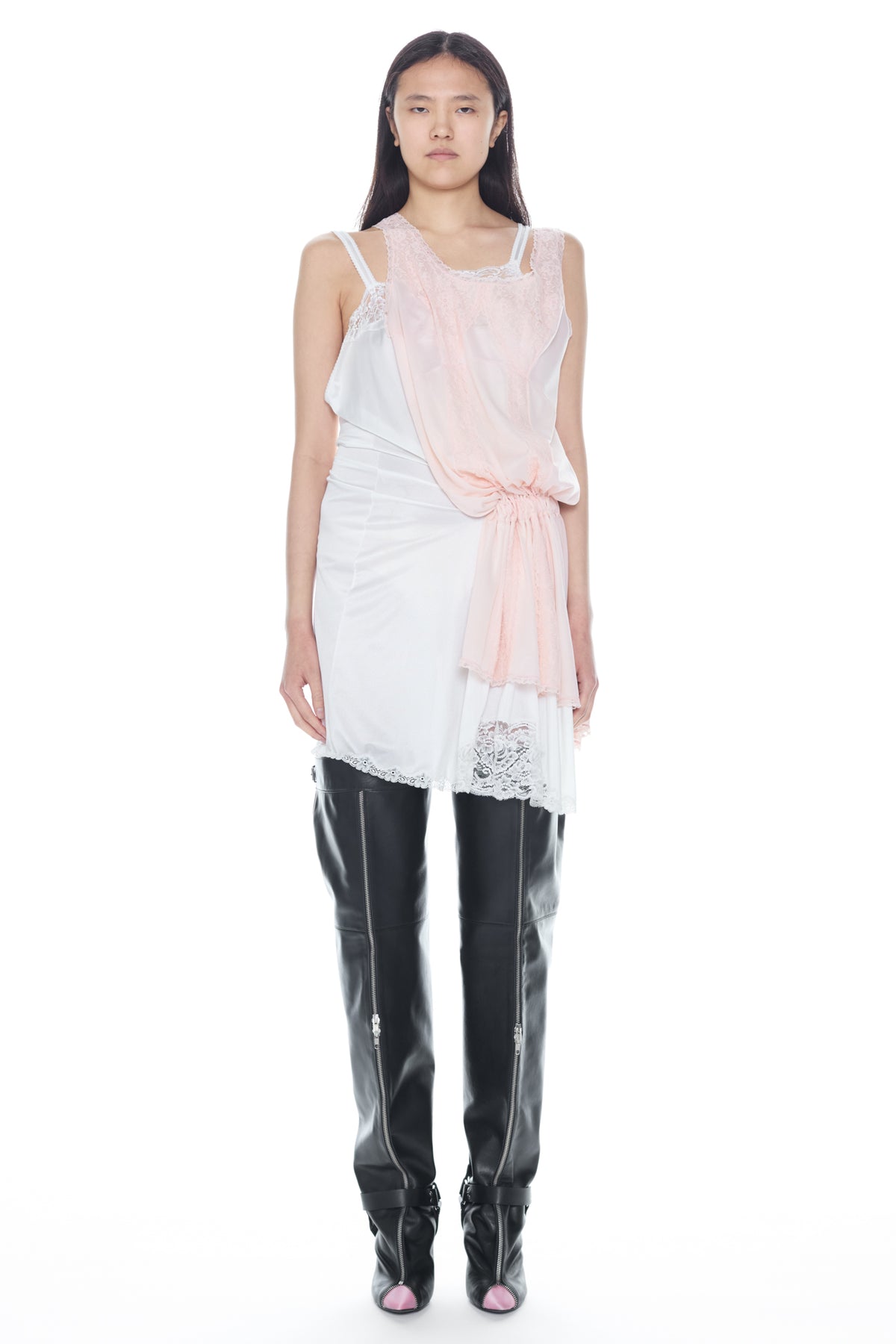 DOUBLE NIGHTGOWN in white and rose