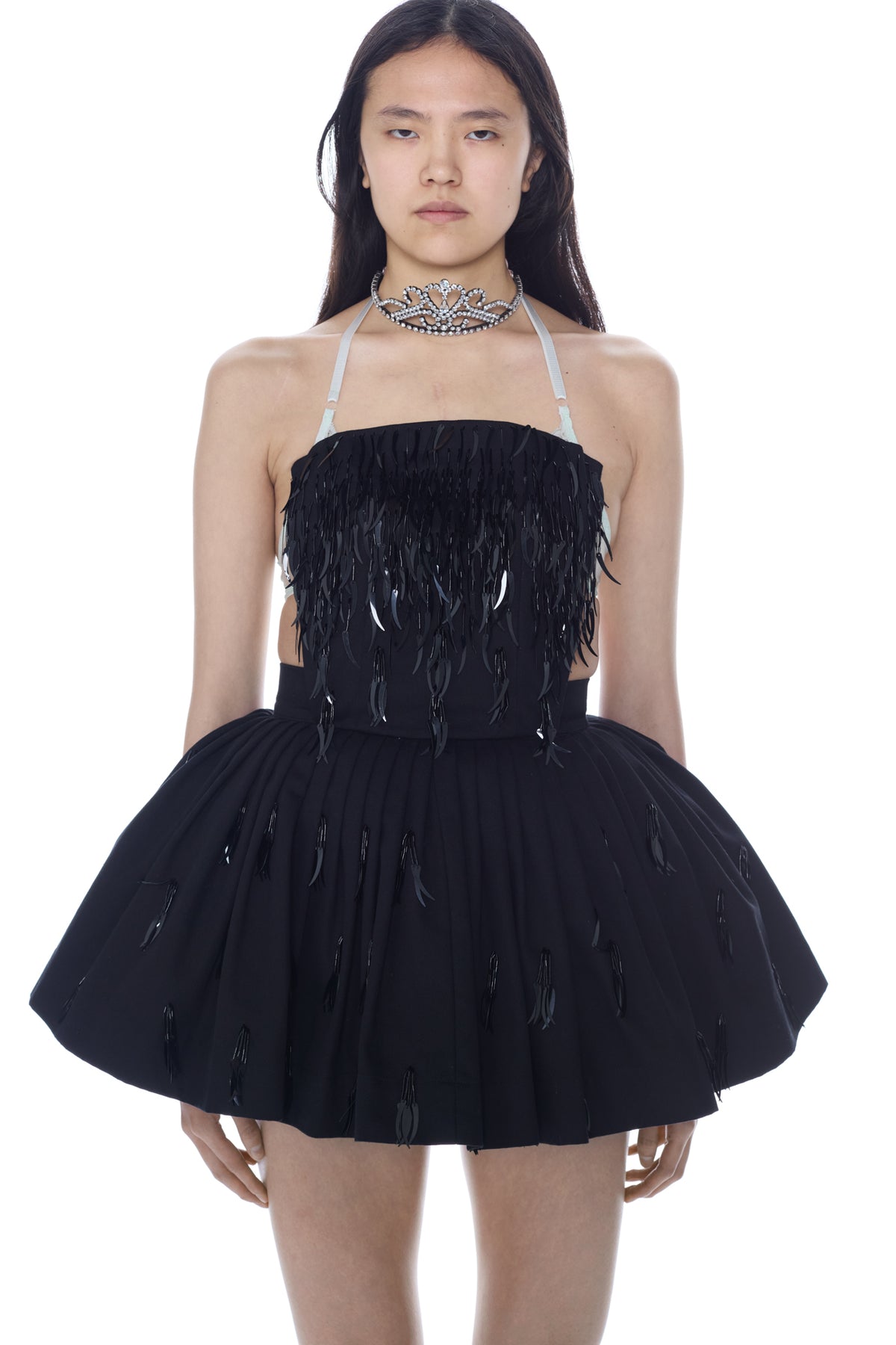 APRON SEQUIN DRESS in black