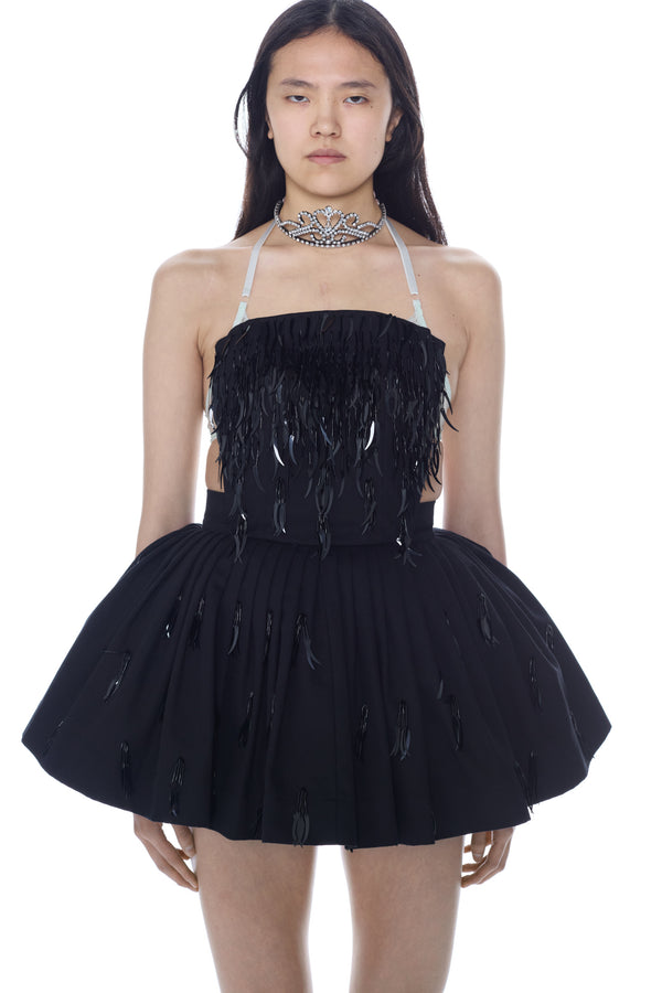 APRON SEQUIN DRESS in black