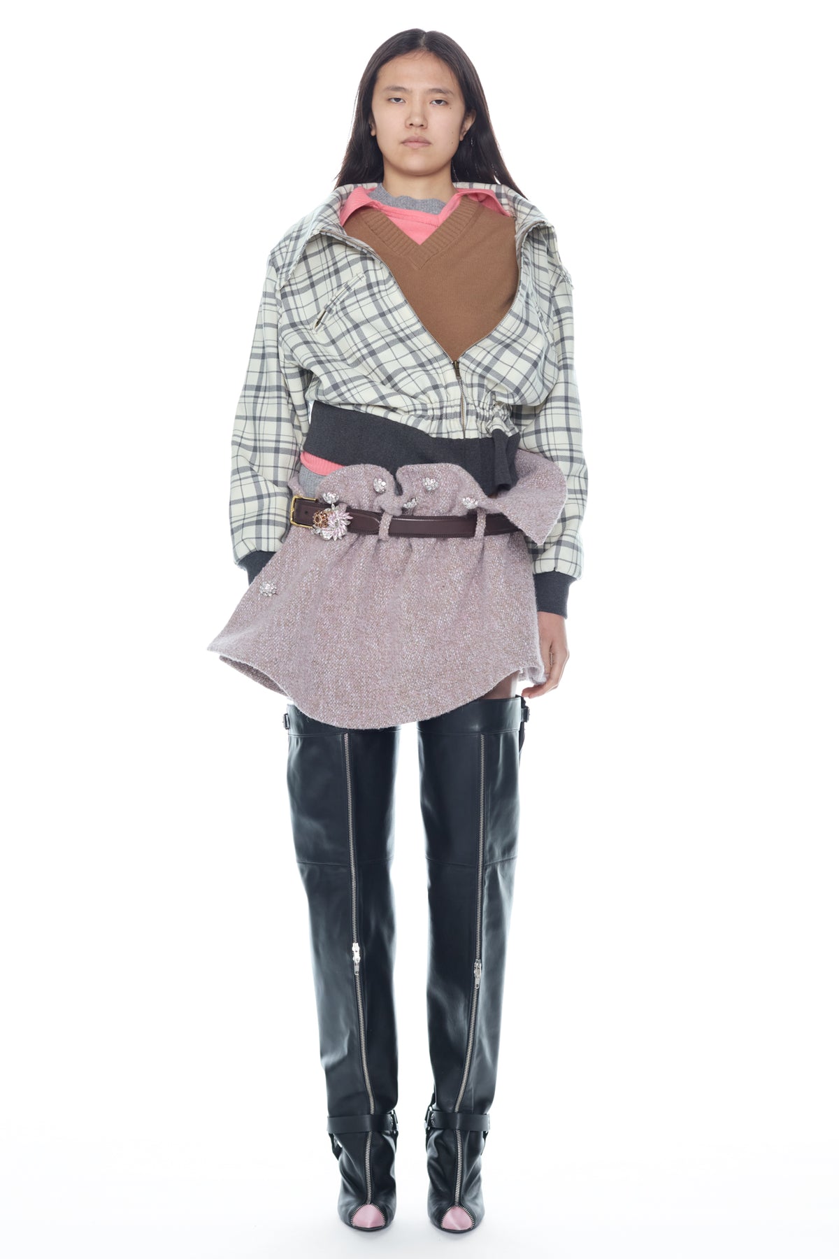 TWISTED WOOL BLOUSON  in cream and grey