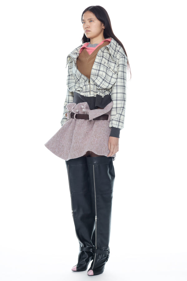 TWISTED WOOL BLOUSON  in cream and grey