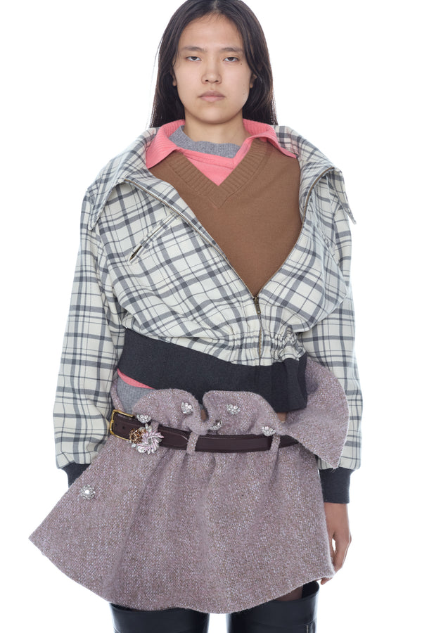 TWISTED WOOL BLOUSON  in cream and grey