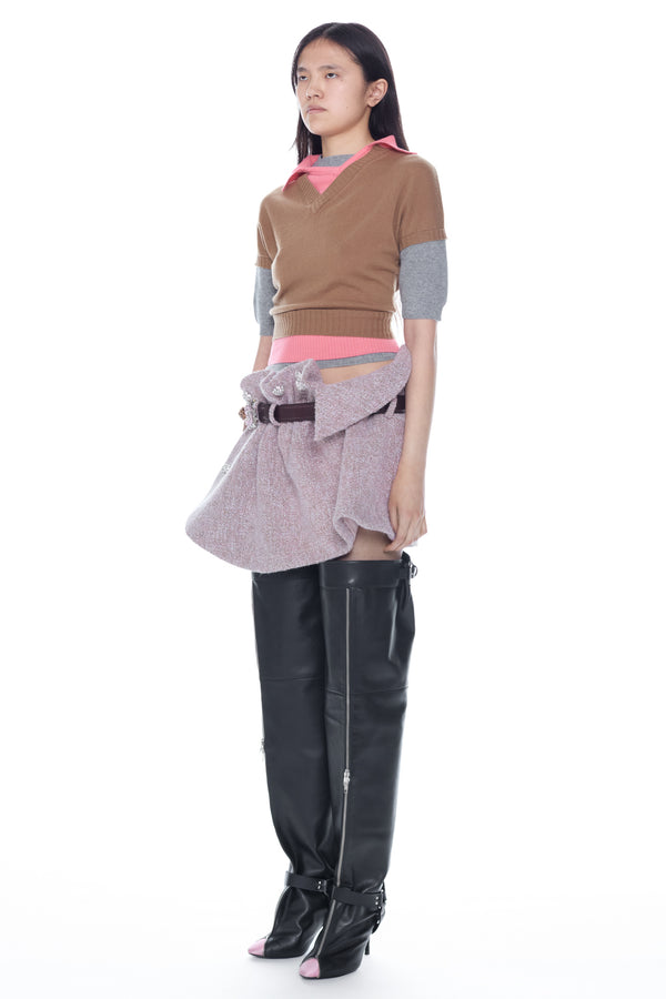 TRIPLE SWEATER in beige, coral and grey