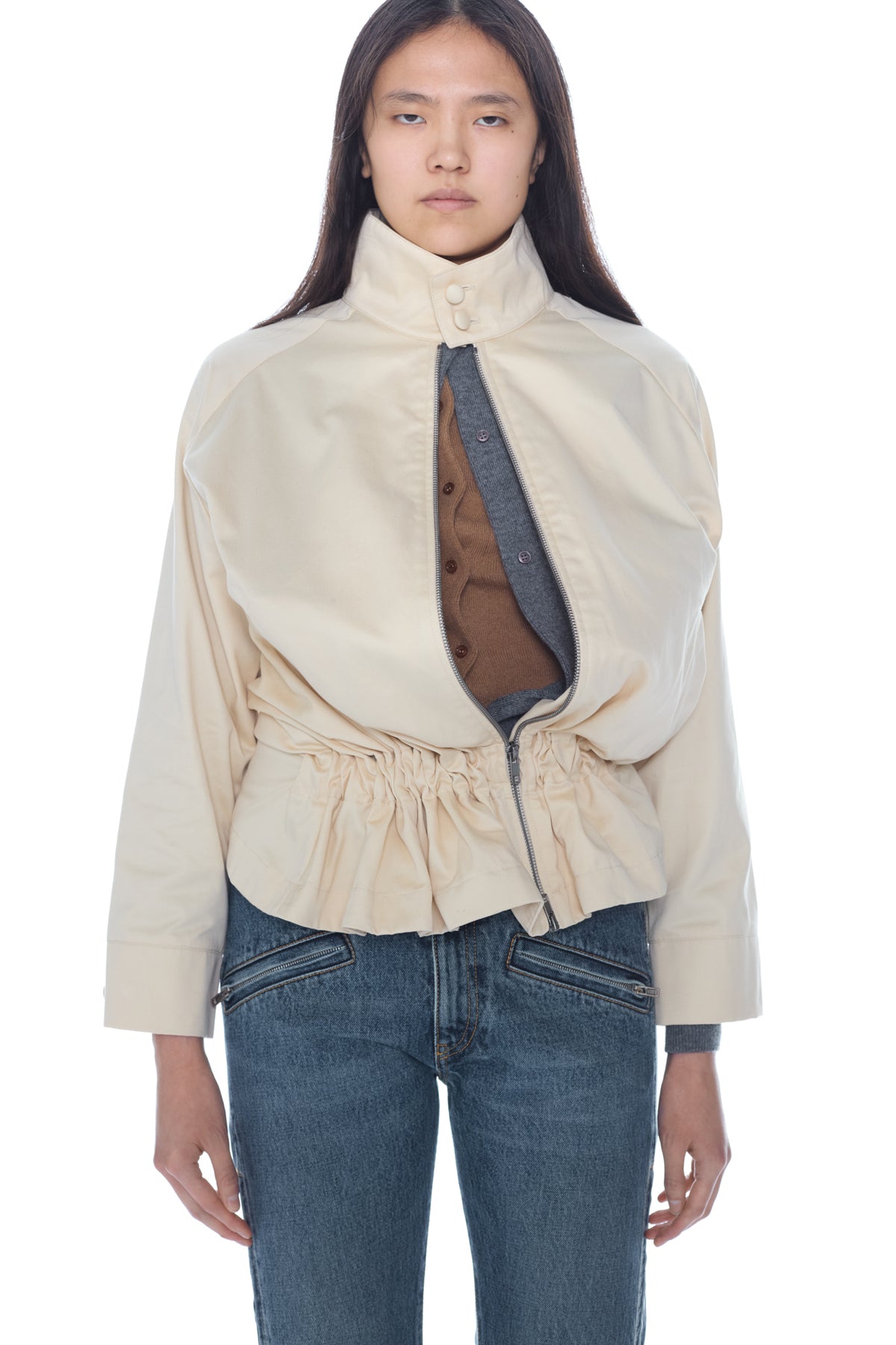 TWISTED COTTON BLOUSON  in beige