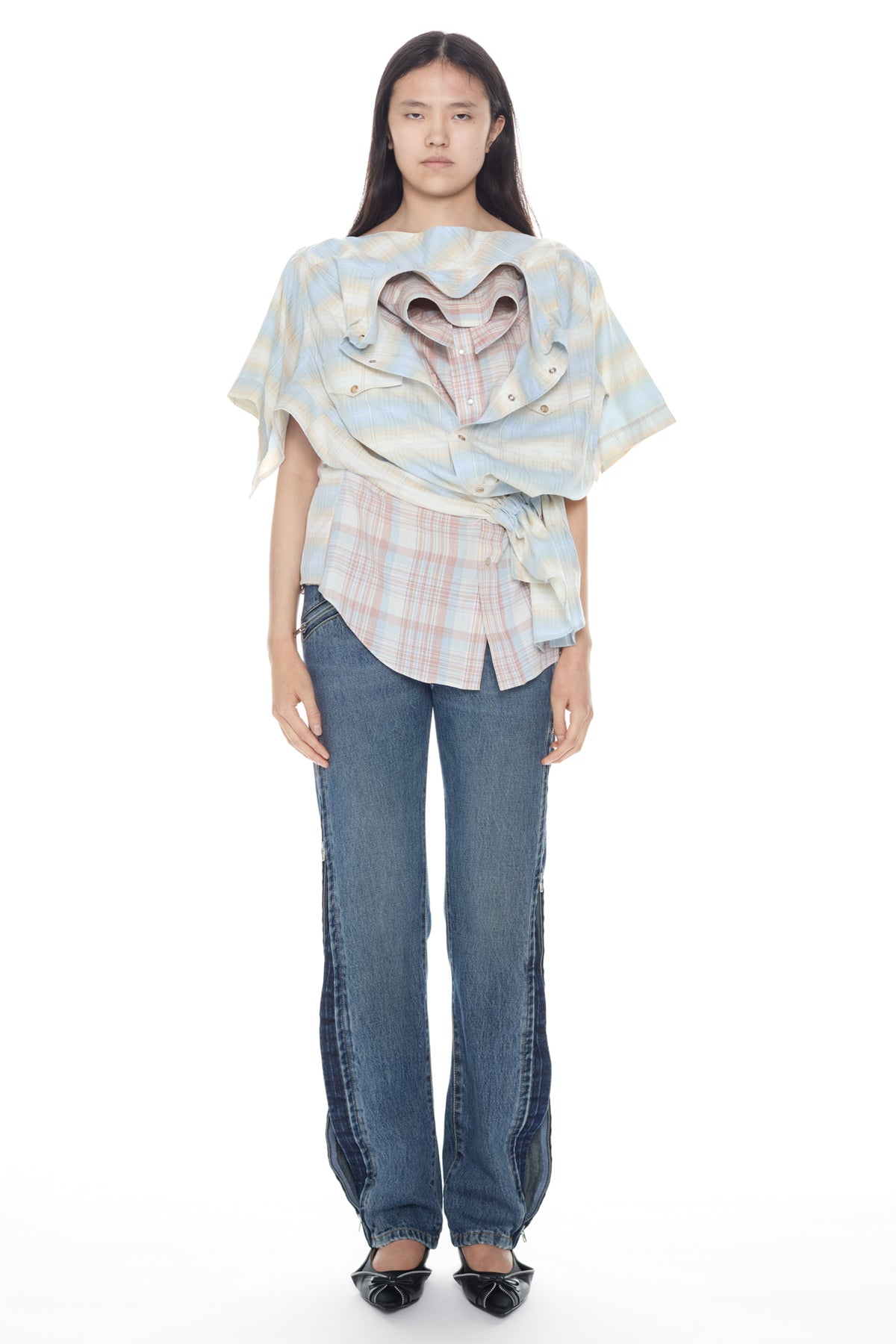 DOUBLE SHIRT in beige and light blue