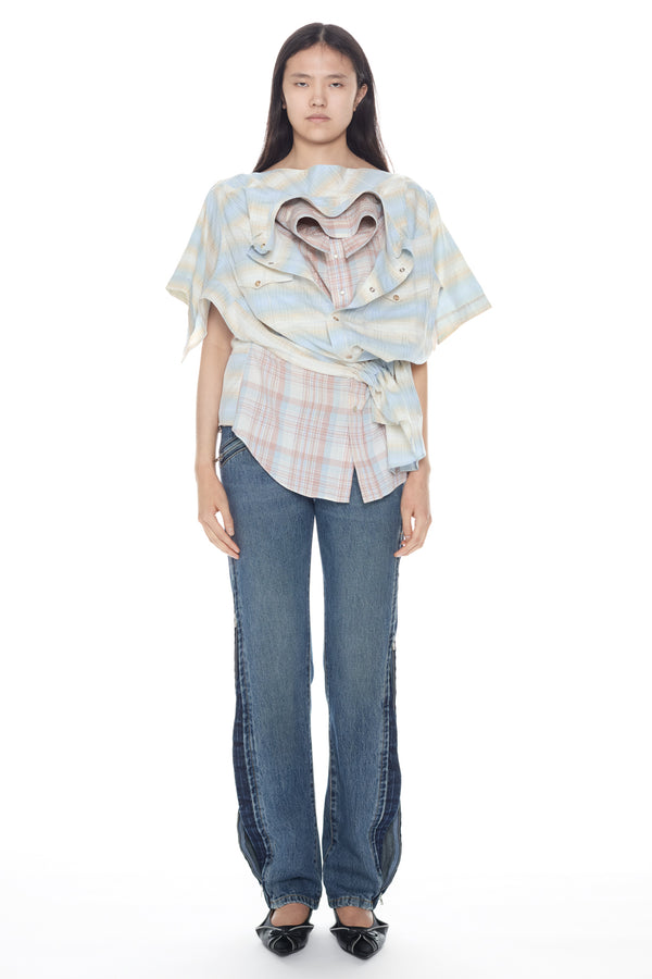 DOUBLE SHIRT in beige and light blue