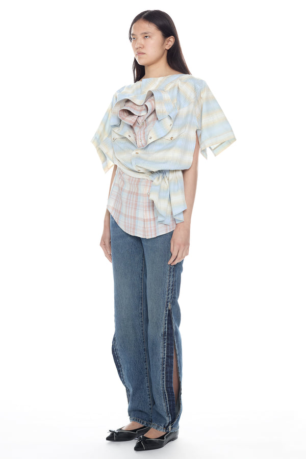 DOUBLE SHIRT in beige and light blue