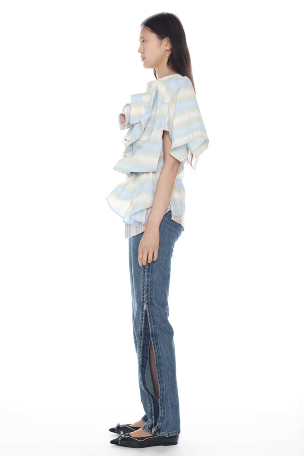 DOUBLE SHIRT in beige and light blue