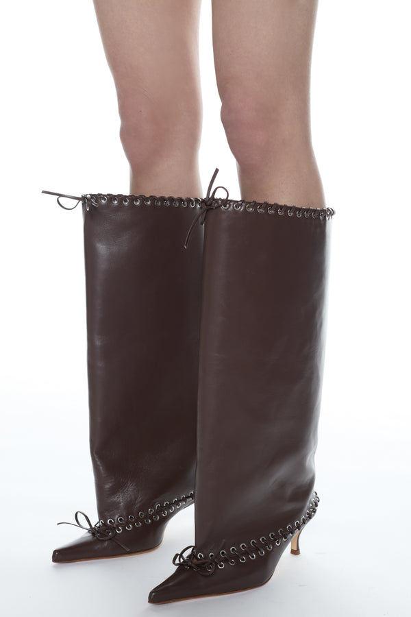 LEVEL BOOT, KNEE HIGH in brown nappa