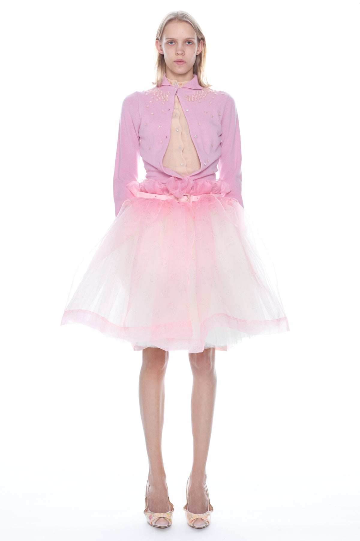 DOUBLE EMBROIDERED CARDIGAN in baby pink and peach