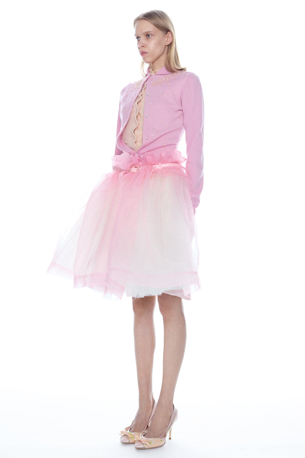 DOUBLE EMBROIDERED CARDIGAN in baby pink and peach