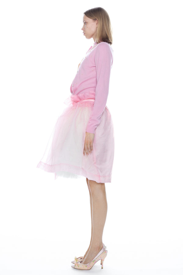 DOUBLE EMBROIDERED CARDIGAN in baby pink and peach