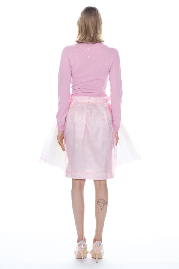 DOUBLE EMBROIDERED CARDIGAN in baby pink and peach