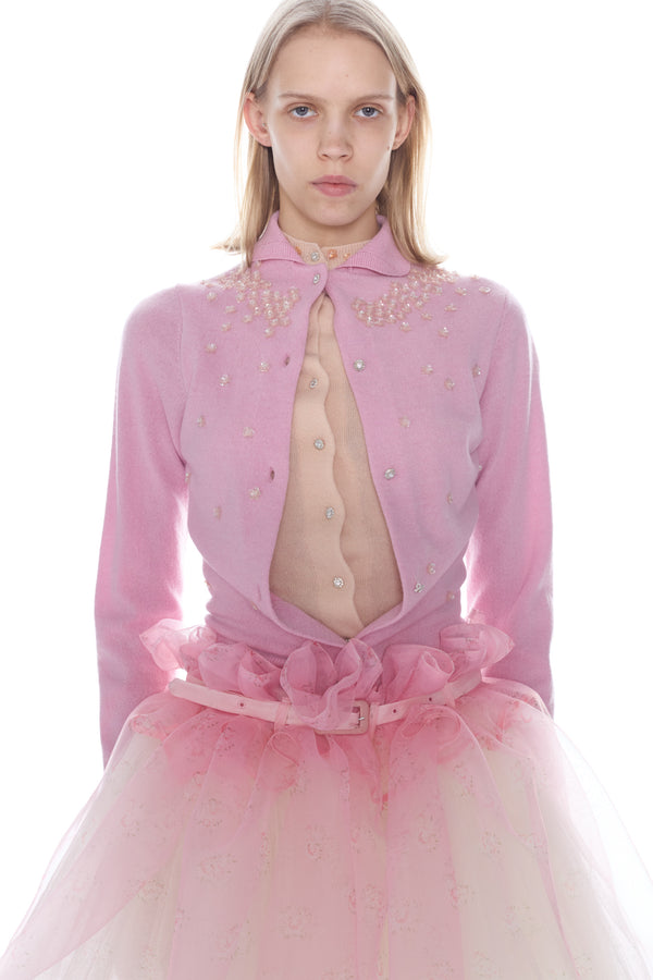 DOUBLE EMBROIDERED CARDIGAN in baby pink and peach