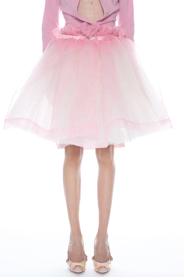 BELTED BALLGOWN SKIRT in pink floral